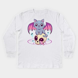 Skull Cat Kawaii Kids Long Sleeve T-Shirt